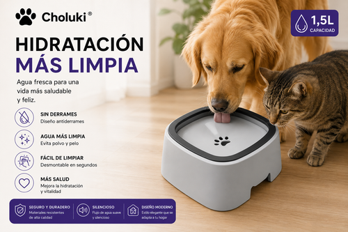 🐾 Bebedero Antiderrames 1,5L para Perros y Gatos | Choluki®