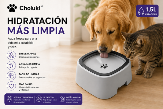 🐾 Bebedero Antiderrames 1,5L para Perros y Gatos | Choluki®