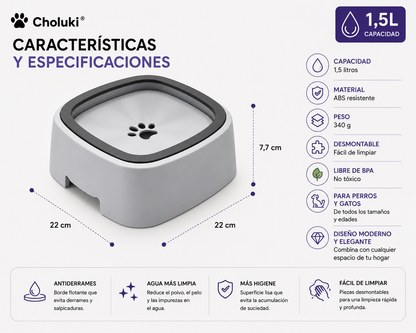 🐾 Bebedero Antiderrames 1,5L para Perros y Gatos | Choluki®