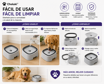 🐾 Bebedero Antiderrames 1,5L para Perros y Gatos | Choluki®